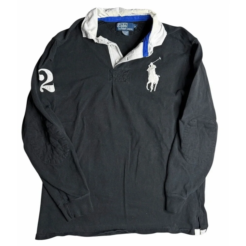 Polo Ralph Lauren Big Pony Rugby Shirt Black Long Sleeve Mens M Number 2